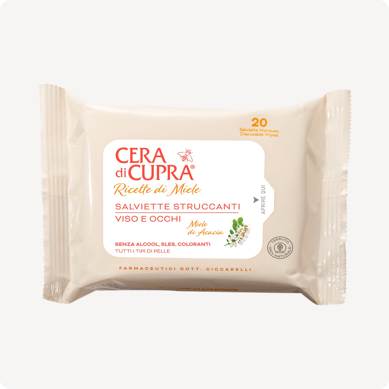 CERA di CUPRA Makeup renseservietter med honning ekstrakt, 20 stk.